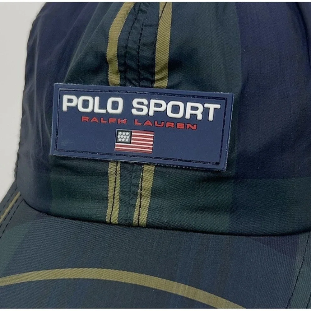 Vtg POLO RALPH LAUREN Cap Tartan Plaid Fleece Lined Hat Adult OS Nylon USA Hat‎
